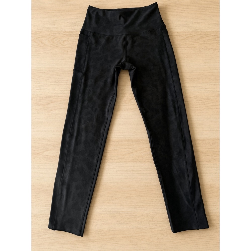 LEG3ND Womens Black Leopard Print High Waisted Active Leggings with Pockets S